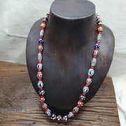 Vintage venetian style chevron feather skunk mix glass beads necklace mx-122.