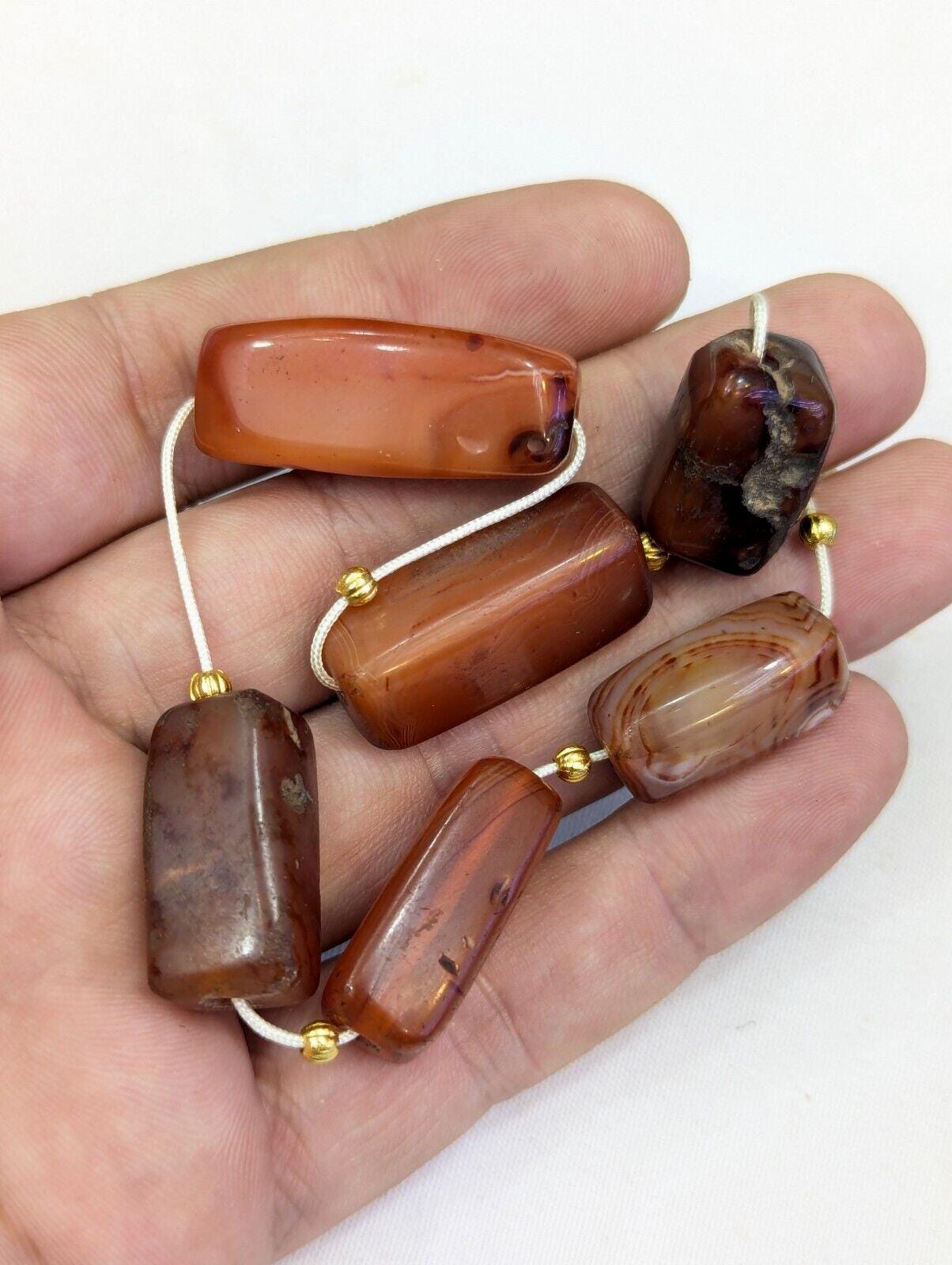 Antique lot 6 old himalayan indo tibetan carnelian agate beads lot agt-jn-4