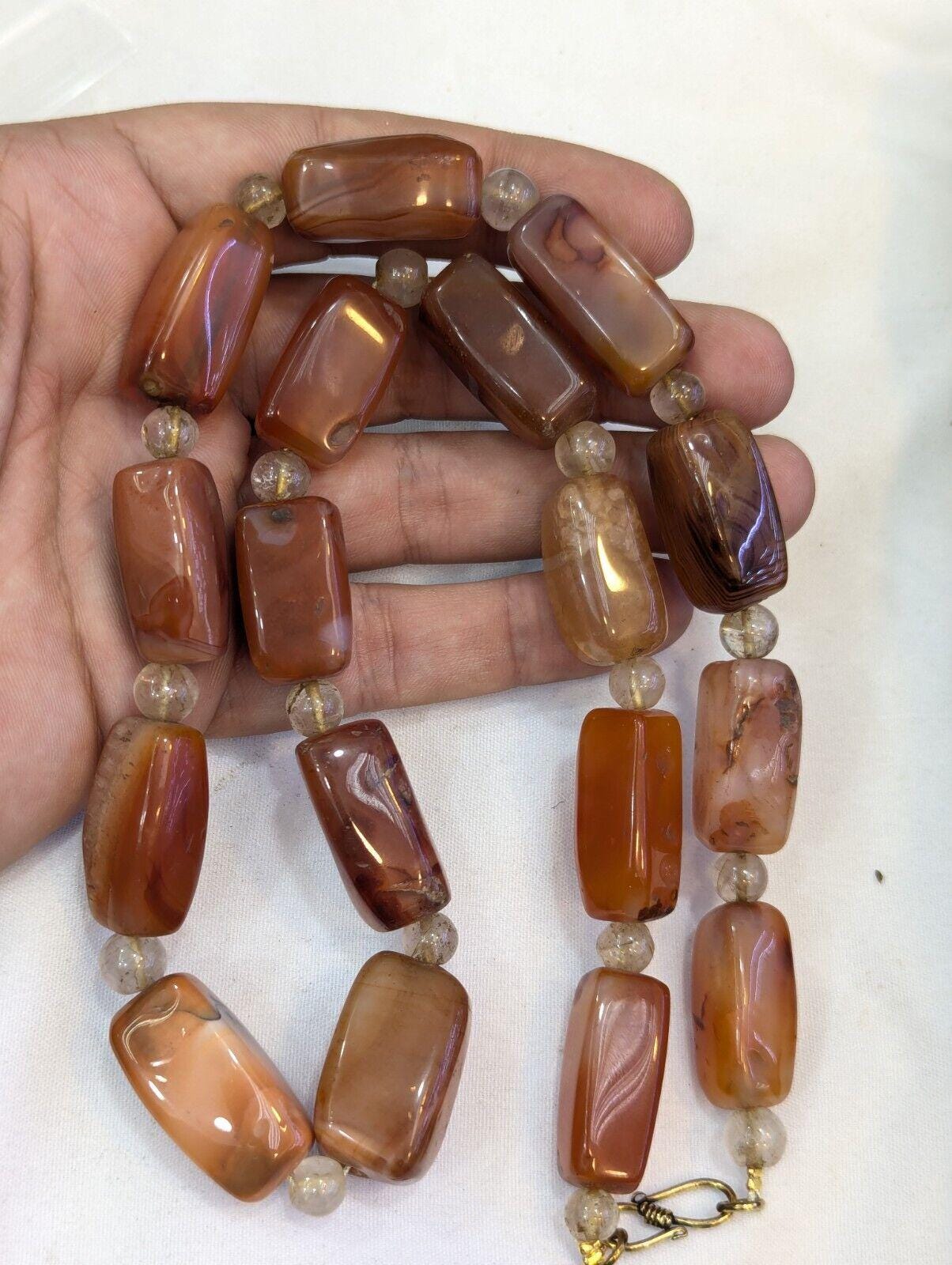 Antique african carnelian agate and himalayan quartz beads necklace agt-2
