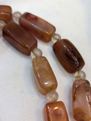 Antique african carnelian agate and himalayan quartz beads necklace agt-2