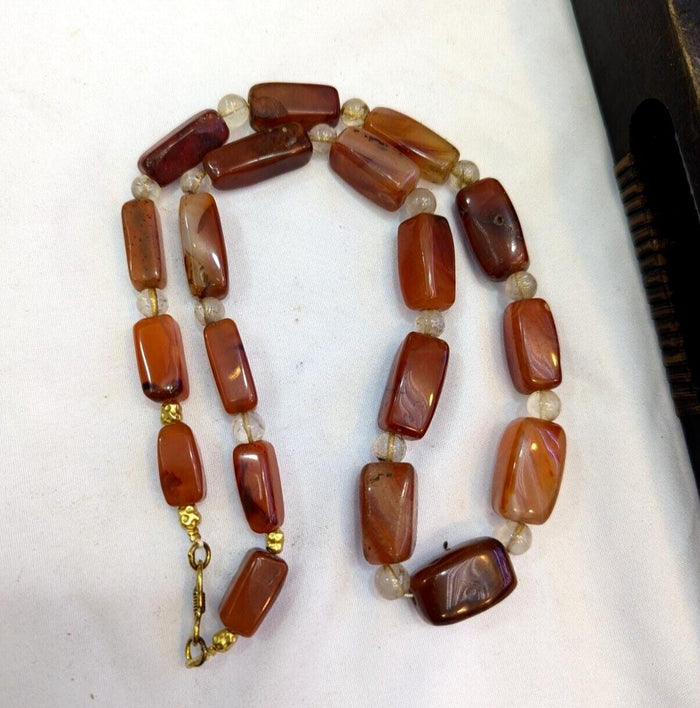 Antique african carnelian agate and himalayan quartz beads necklace