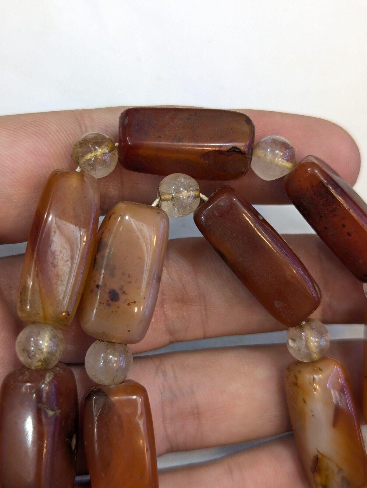 Antique african carnelian agate and himalayan quartz beads necklace