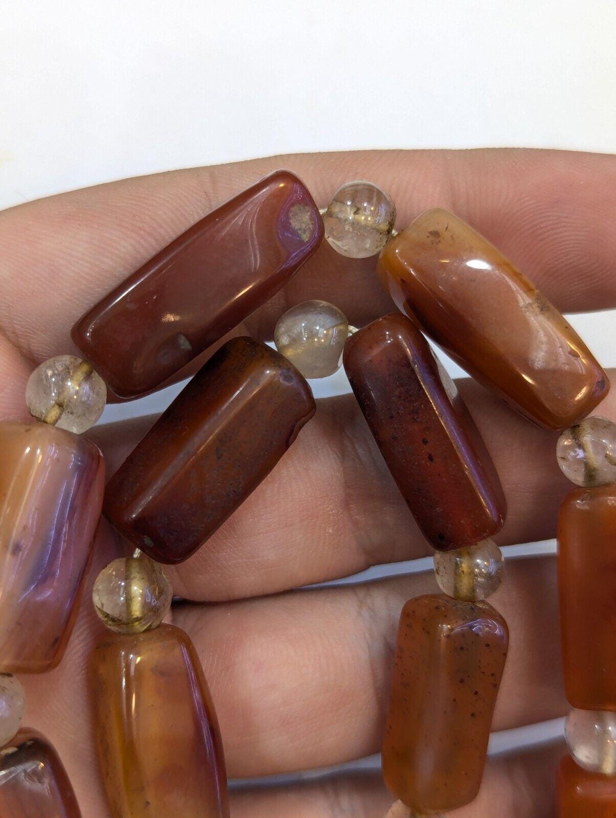 Antique african carnelian agate and himalayan quartz beads necklace