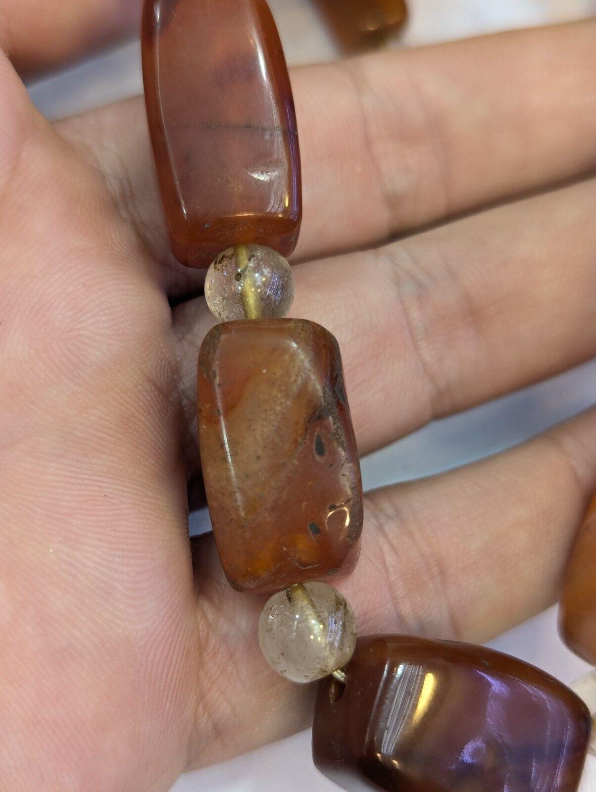 Antique african carnelian agate and himalayan quartz beads necklace