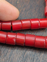 7mm Antique Venetian, Cranberry Red White Heart Necklace | 2-Layer Glass Beads | 24 Inch, Unisex