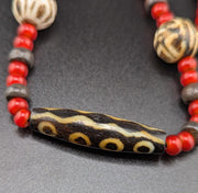 Asian burmese old pumtek with venetian whiteheart beads necklace