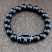 Vintage agate and black onyx beads bracelet #jn-br2