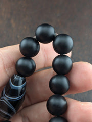 Vintage agate and black onyx beads bracelet #jn-br2