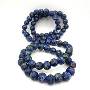 Vintage Glass Traded, Gabri Style Eye Necklace | Multi Color Blue Beads | 16-18mm Full Strand, Long