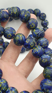 Vintage Glass Traded, Gabri Style Eye Necklace | Multi Color Blue Beads | 16-18mm Full Strand, Long
