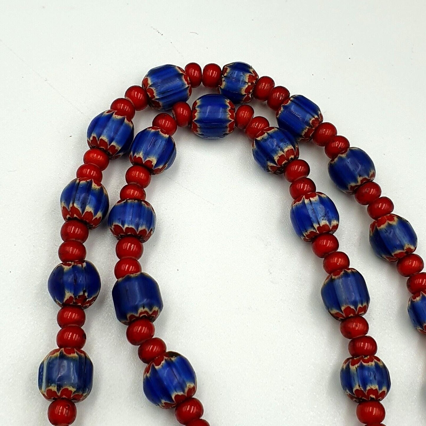Antique vintage venetian white heart and blue chevron trade beads necklace w3