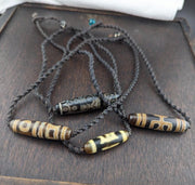 Lot 4 vintage old tibetan very unique eyes patterns agate stone dzi bead amulet