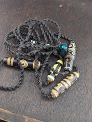 Lot 4 vintage old tibetan very unique eyes patterns agate stone dzi bead amulet