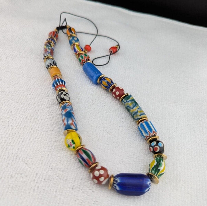 African style floral and chevron glass beads necklaceGift