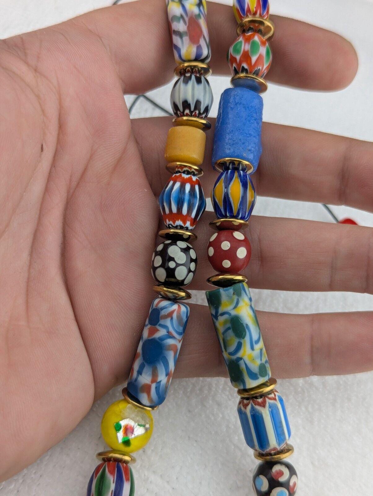African style floral and chevron glass beads necklaceGift