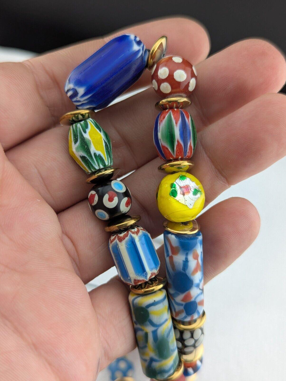 African style floral and chevron glass beads necklaceGift