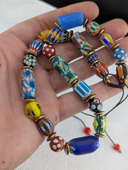 African style floral and chevron glass beads necklace.