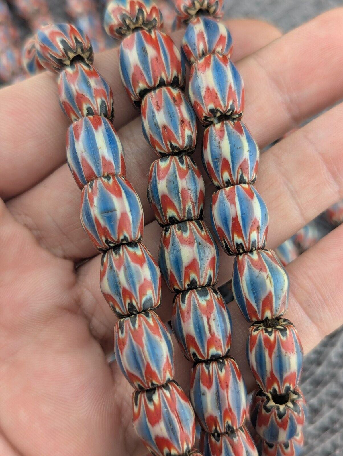 Vintage old chevron venetian inspired multilayers 11mm glass beads necklaceGift