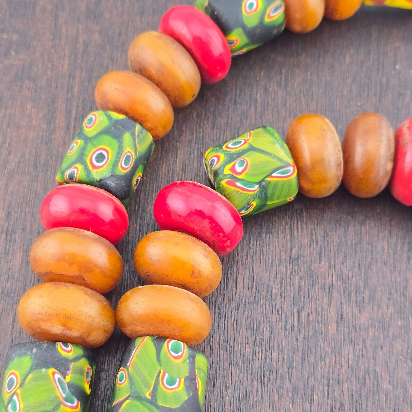 Moroccan handcrafted resin amber and glass vintage jewelry african necklace