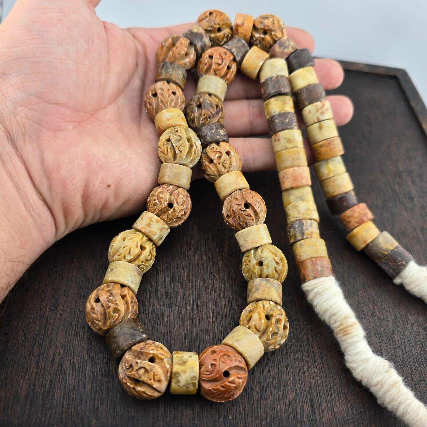Antique african carving stone jade jasper beads necklace