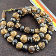 South asian burmese old pumtek petrified wood stone beads long necklace