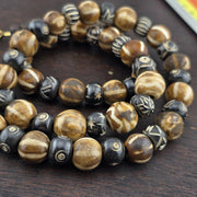 South asian burmese old pumtek petrified wood stone beads long necklace
