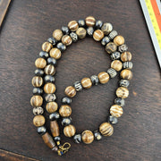 South asian burmese old pumtek petrified wood stone beads long necklace