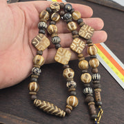 Asian burmese old pumtek petrified wood stone beads long necklace