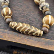 Asian burmese old pumtek petrified wood stone beads long necklace
