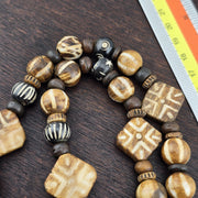 Asian burmese old pumtek petrified wood stone beads long necklace