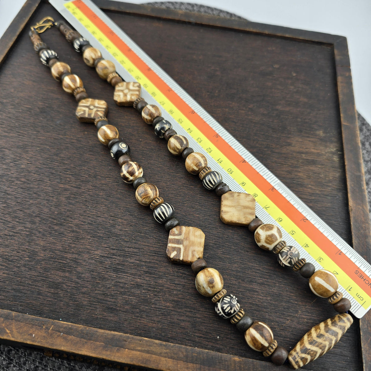 Asian Burmese Old Pumtek Petrified Wood Stone Beads Long Necklace