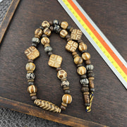 Asian burmese old pumtek petrified wood stone beads long necklace
