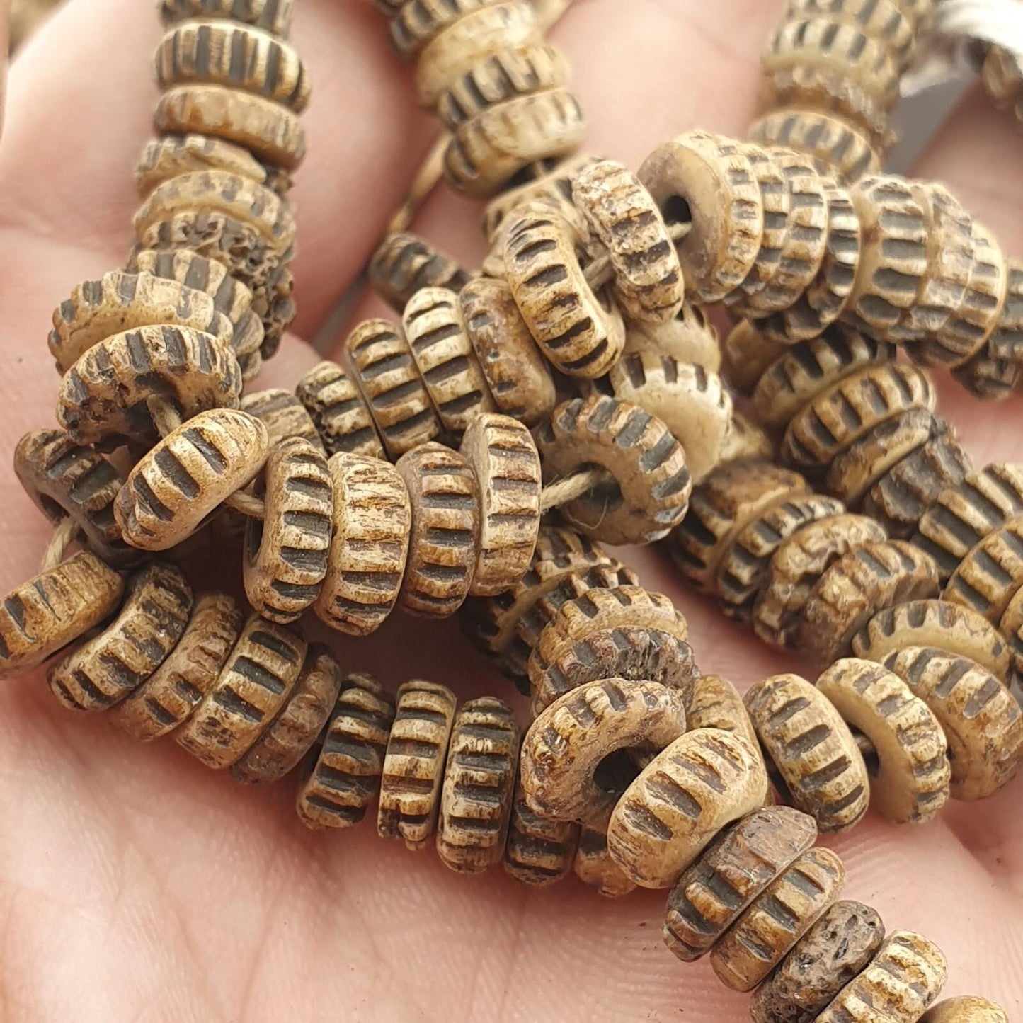 Lot  5 strands vintage tibetan carving yak bone (buffalo) beads mala