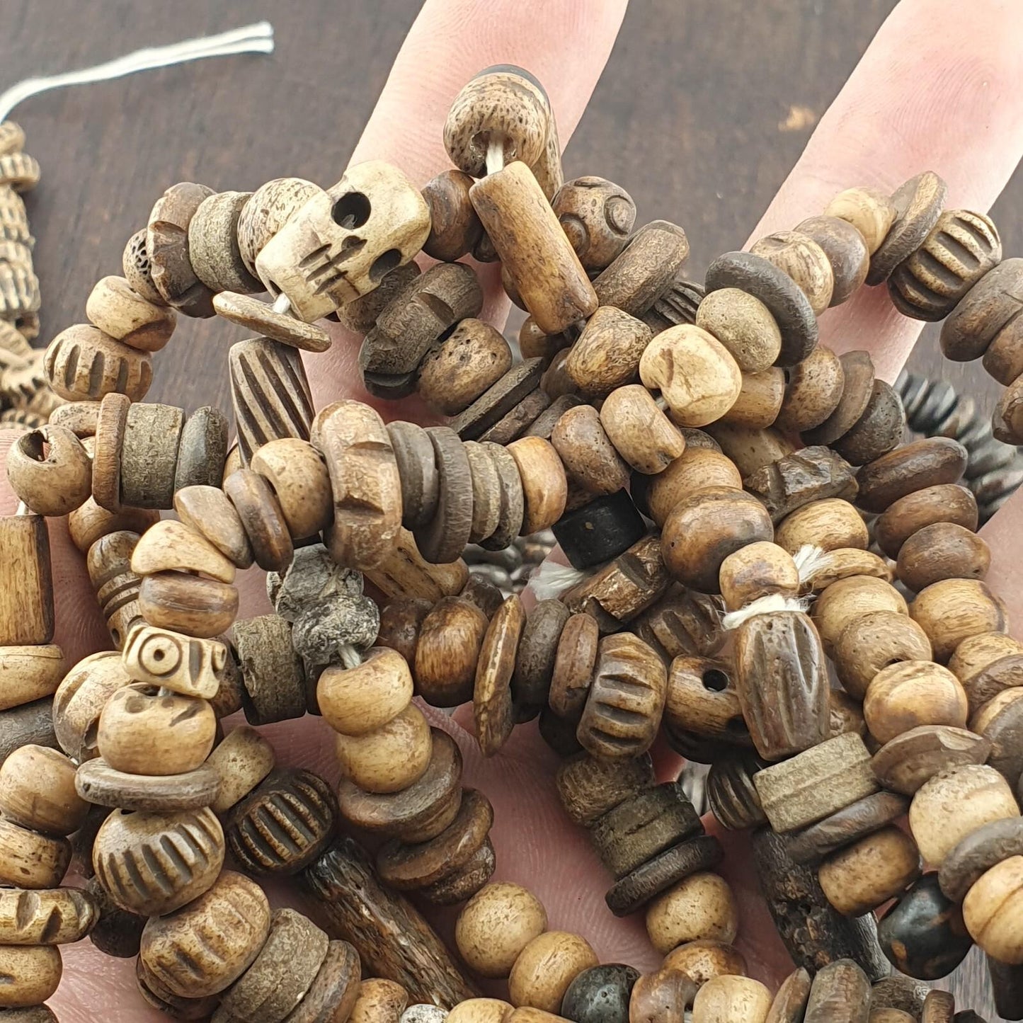 Lot  5 strands vintage tibetan carving yak bone (buffalo) beads mala