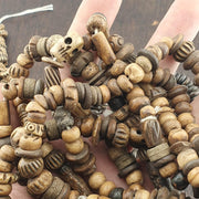 Lot  5 strands vintage tibetan carving yak bone (buffalo) beads mala