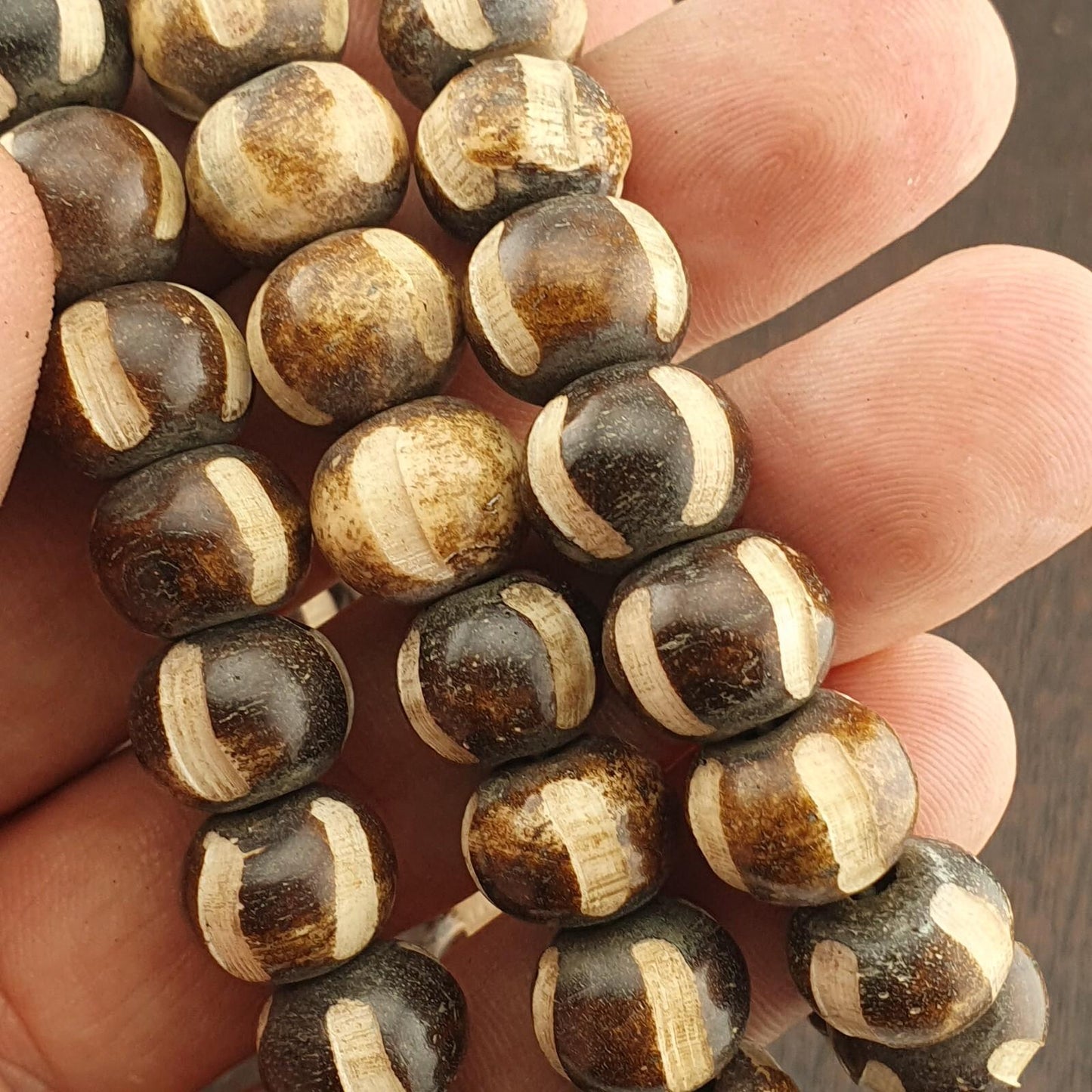 Vintage tibetan carving yak bone (buffalo) beads beaded necklace 11.5mm