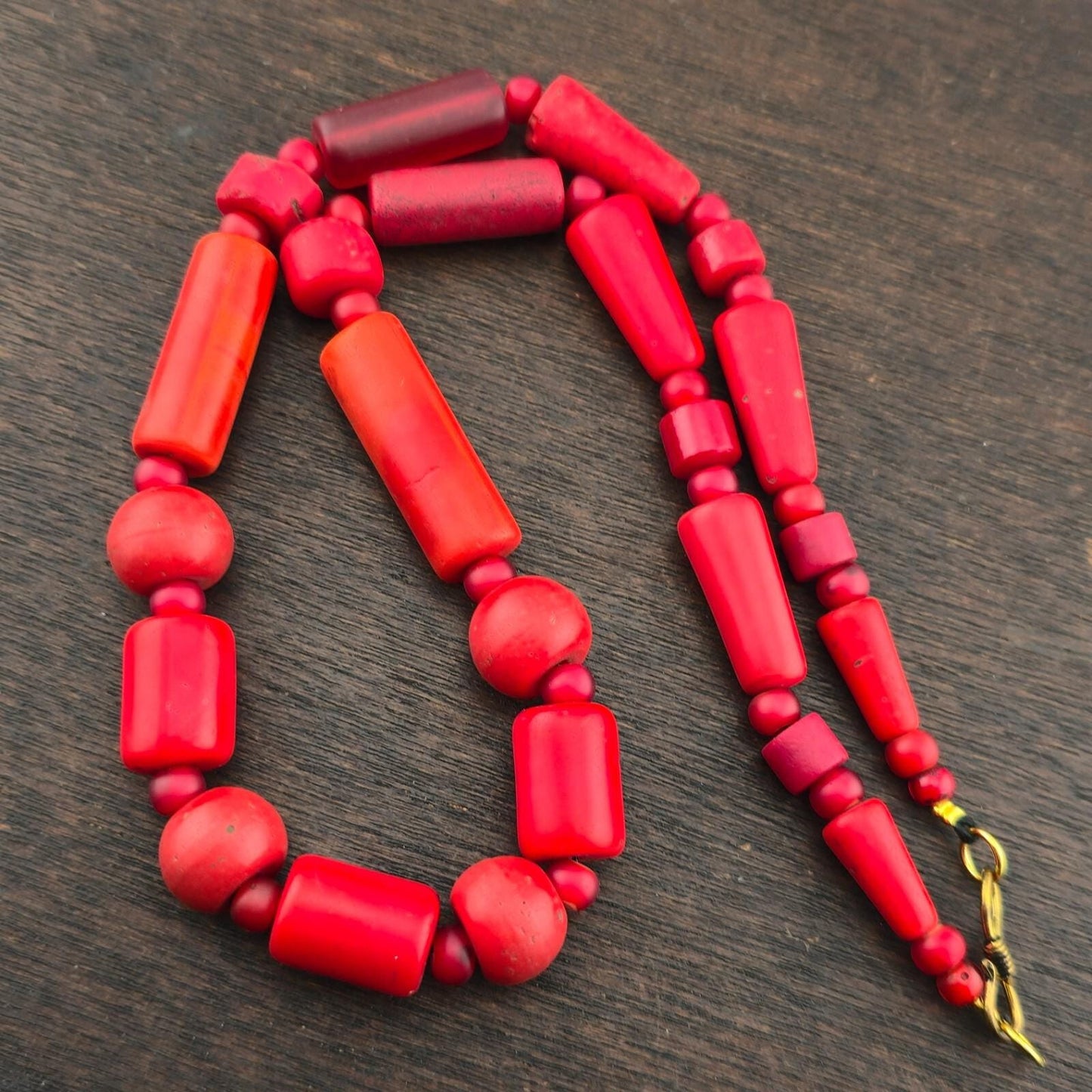 Antique african red glass beads necklace and 6mm whiteheart beadsGift