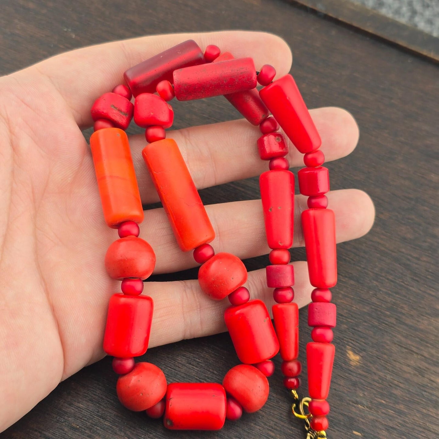 Antique african red glass beads necklace and 6mm whiteheart beadsGift