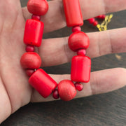 Antique african red glass beads necklace and 6mm whiteheart beads.