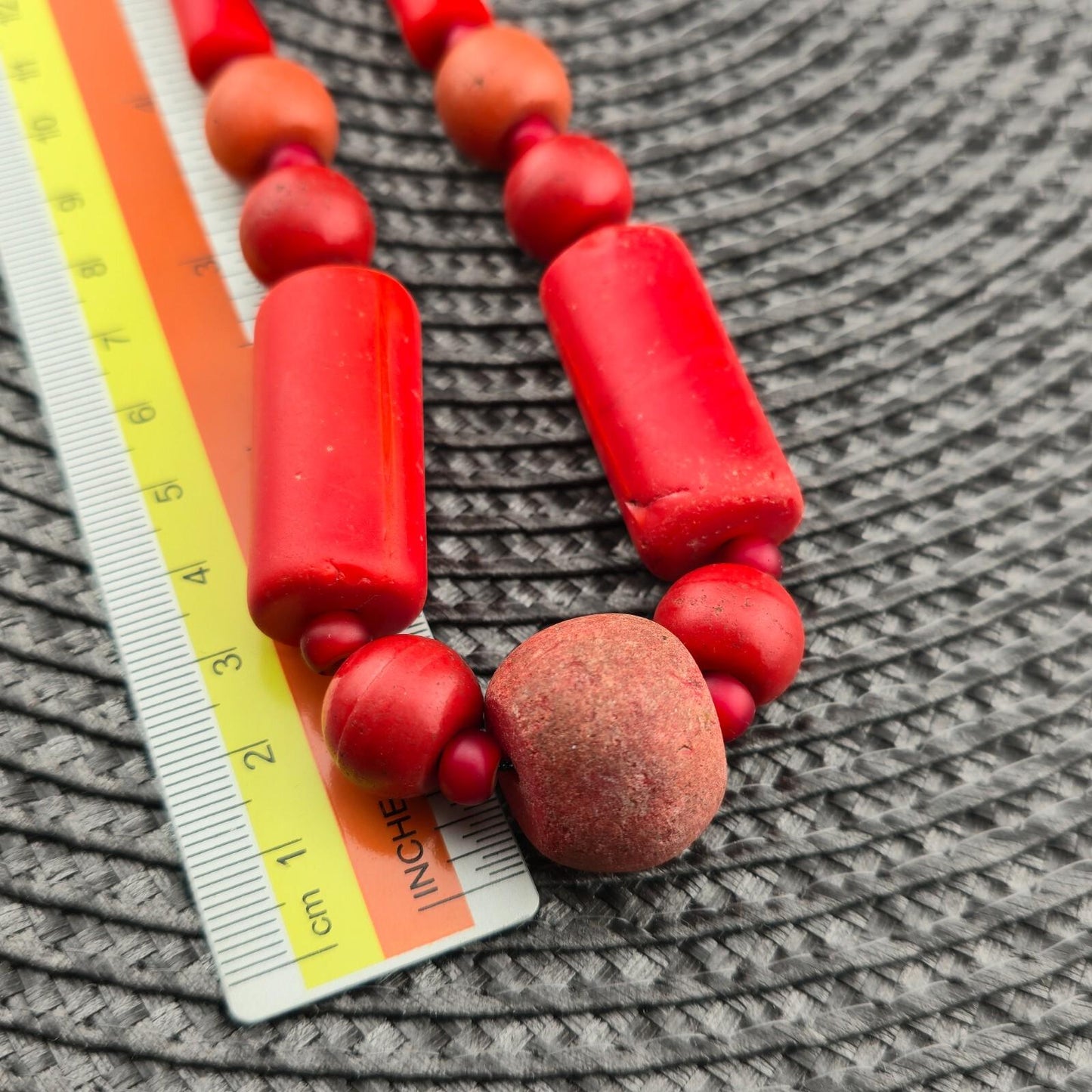 Antique african red glass antique beads necklace and 6mm whiteheart beadsGift