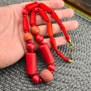 Antique african red glass antique beads necklace and 6mm whiteheart beads.