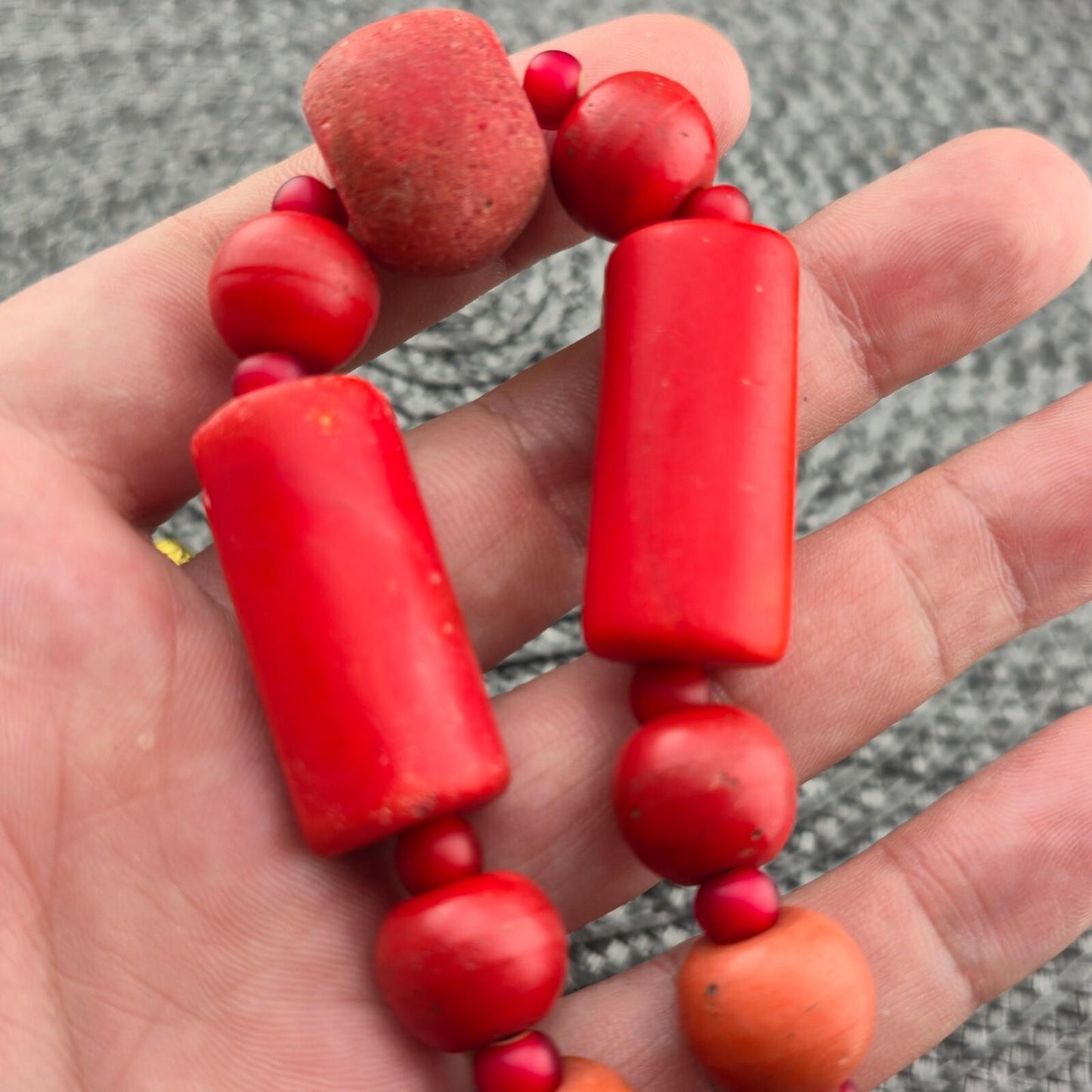 Antique african red glass antique beads necklace and 6mm whiteheart beadsGift