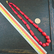 Antique African Red Glass Bead Necklace: Whiteheart Beads, Vintage Style