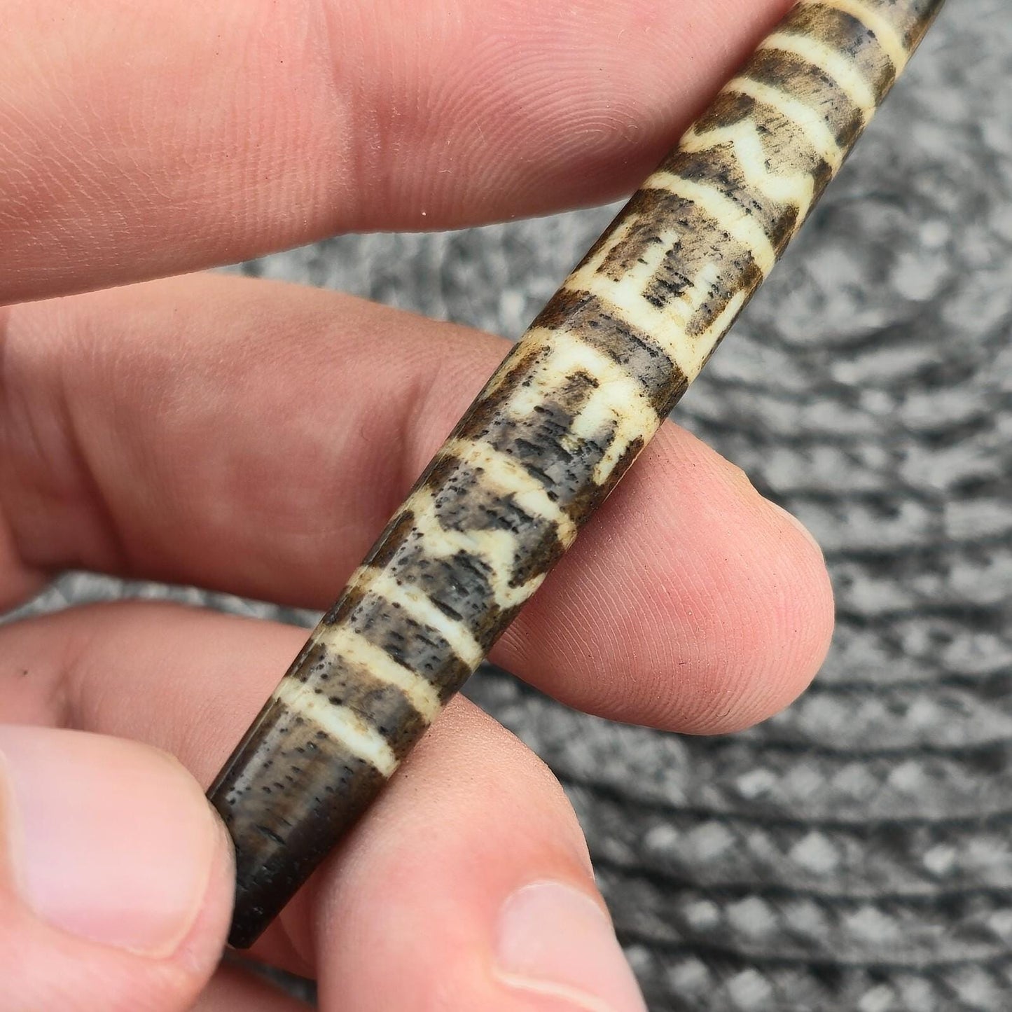 Large south asian burmese old petrified wood pyu pumtek amulet bead