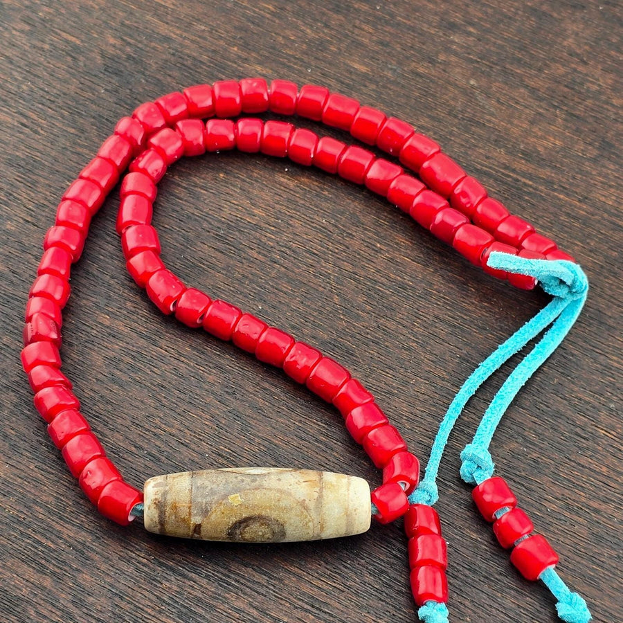 2 slide eyes old himalayan tibetan agate dzi bead red whitehert beads necklace