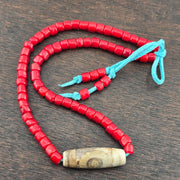 2 slide eyes old himalayan tibetan agate dzi bead red whitehert beads necklace