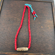 2 slide eyes old himalayan tibetan agate dzi bead red whitehert beads necklace
