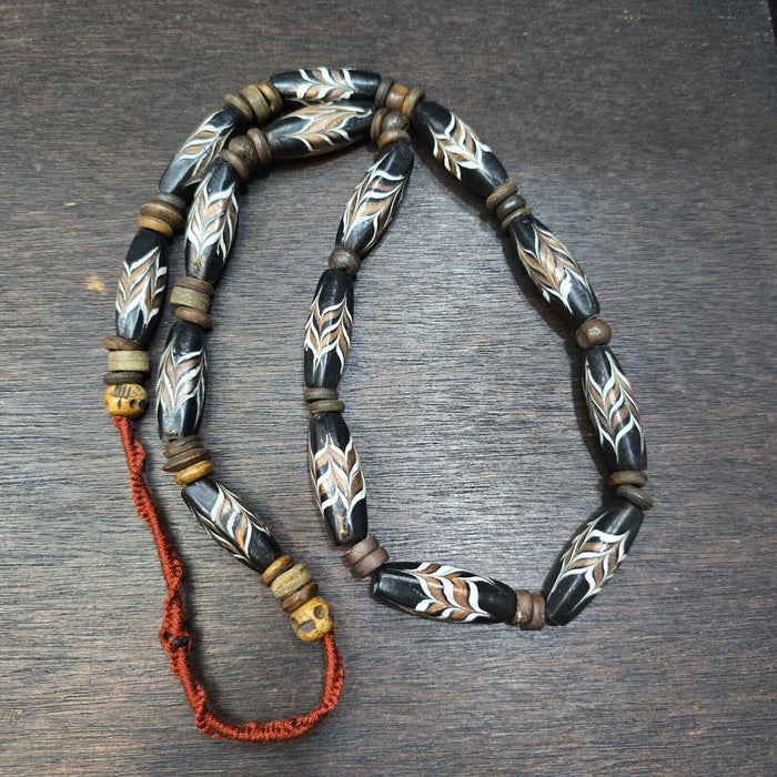 Vintage fancy feather venetian style glass and tibetan bone beads necklaceGift