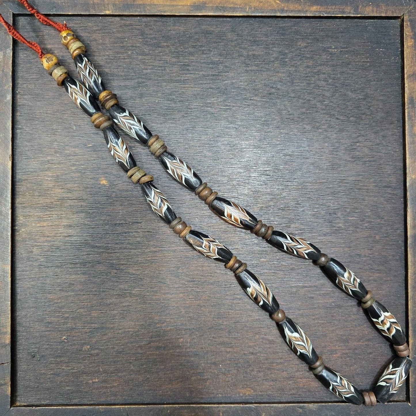 Vintage fancy feather venetian style glass and tibetan bone beads necklaceGift
