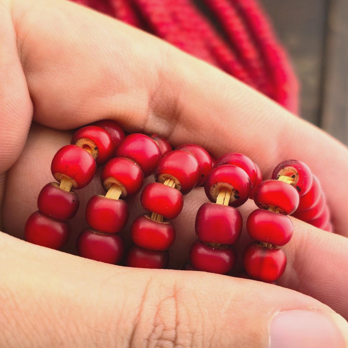 7mm-7.5mm Antique Venetian Cranberry Red White Heart Trade Beads Strands